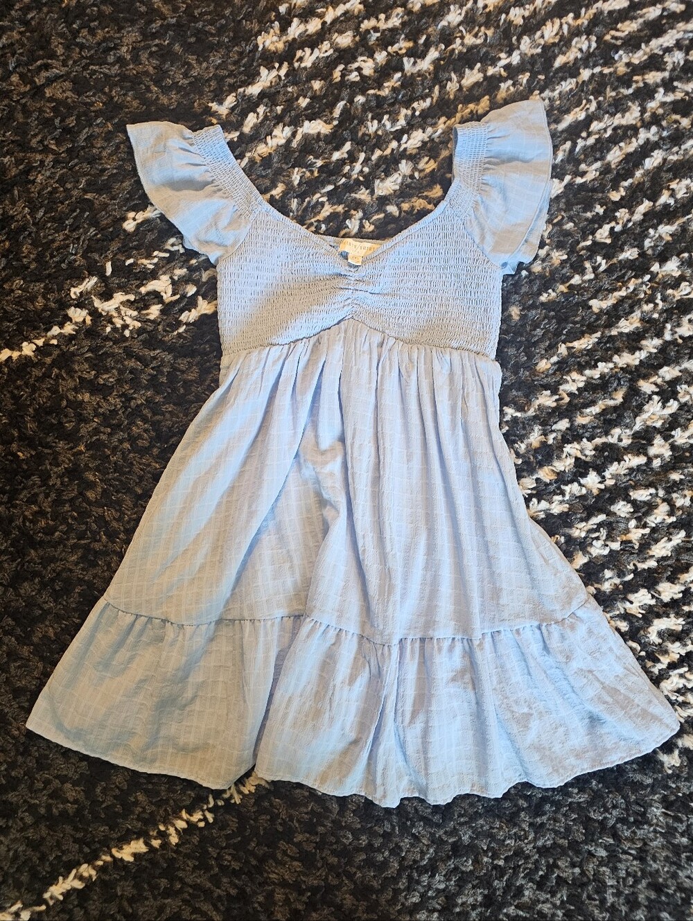 Thirty/Thirty LA Light Blue Smocked Flutter-Sleeve Dress
